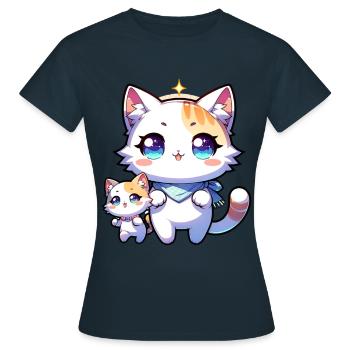 Cute kawaii cats with sparkly eyes and - Women's T-Shirt - navy - Front - AI Model Female 172 dark (172cm)