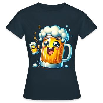 Fröhlicher Bierkrug Mit Schaum - Frauen T-Shirt - Navy - Vorne - AI Model Female 172 dark (172cm)