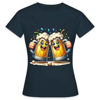 Fröhliche Bierkrüge mit Schaum - Frauen T-Shirt - Navy - Vorne - AI Model Female 172 dark (172cm)