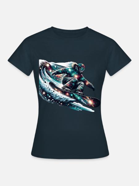Snowboarden Im Universum: Galaktische Abfahrt - Frauen T-Shirt - Navy