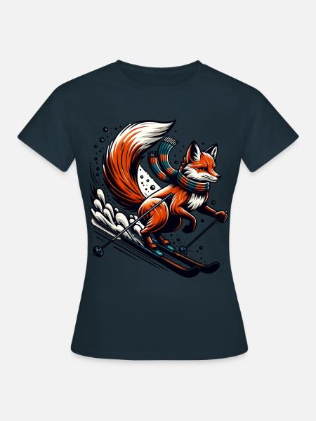 Fuchs Auf Skiern Mit Schal Im Winter - Frauen T-Shirt - Navy