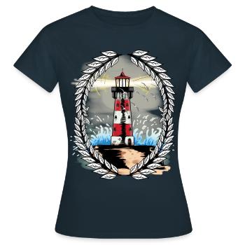 Albatross Moeven Leuchtturm Kueste Seemoeven - Frauen T-Shirt - Navy - Vorne - AI Model Female 172 dark (172cm)