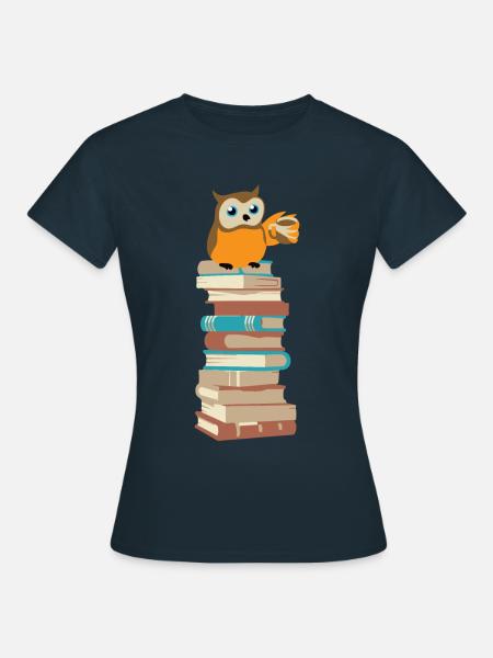 Chouette avec café sur les livres - T-shirt Femme - marine