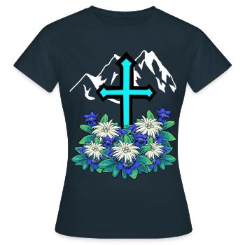 Alpes Montagnes Traversent Gentiane Edelweiss Montagne Nature - T-shirt Femme - marine - Devant - AI Model Female 172 dark (172cm)