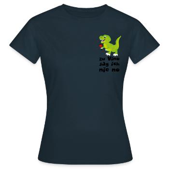 Vinosaurier Zu Vino sag ich nie no - Wein Dino - Frauen T-Shirt - Navy - Vorne - AI Model Female 172 dark (172cm)