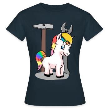Baustelle Einhorn Werkzeug Schutzhelm bauen KInder - Frauen T-Shirt - Navy - Vorne - AI Model Female 172 dark (172cm)