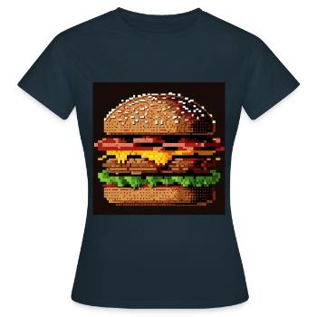 8-Bit-Burger, Pixel-Art - Frauen T-Shirt - Navy - Vorne - AI Model Female 172 dark (172cm)