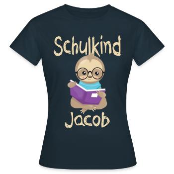 Schulkind Jacob Faultier - Frauen T-Shirt - Navy - Vorne - AI Model Female 172 dark (172cm)