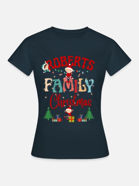 Diseño de celebración navideña de la familia Roberts - Dame-T-shirt - marineblå