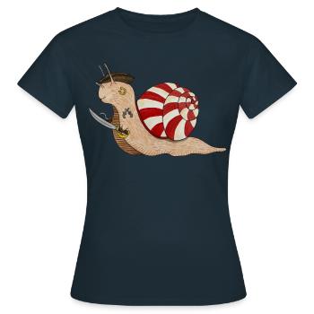 Piratenschnecke Pirat Schnecke Seeräuber Freibeute - Frauen T-Shirt - Navy - Vorne - AI Model Female 172 dark (172cm)