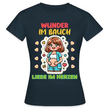 Wunder im Bauch Liebe im Herzen - Frauen T-Shirt - Navy - Vorne - AI Model Female 172 dark (172cm)