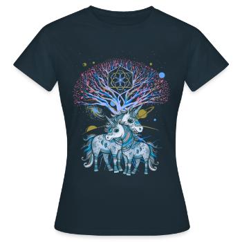 Einhörner Einhorn Schamane Natur Wald indianisch - Frauen T-Shirt - Navy - Vorne - AI Model Female 172 dark (172cm)