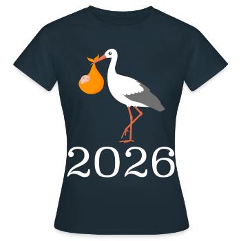 Cute stork with baby 2026 illustration - Women's T-Shirt - navy - Front - AI Model Female 172 dark (172cm)