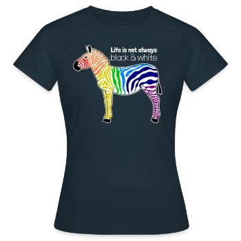 Buntes Zebra Regenbogen Positiver Spruch Geschenk - Frauen T-Shirt - Navy - Vorne - AI Model Female 172 dark (172cm)