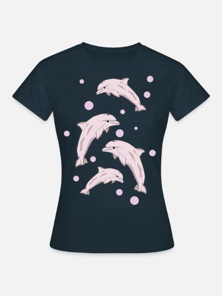 Vier Delphine, Meer - Frauen T-Shirt - Navy