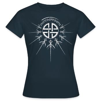 Bouclier jeune fille, écriture runique, nœud viking, nordique - T-shirt Femme - marine - Devant - AI Model Female 172 dark (172cm)