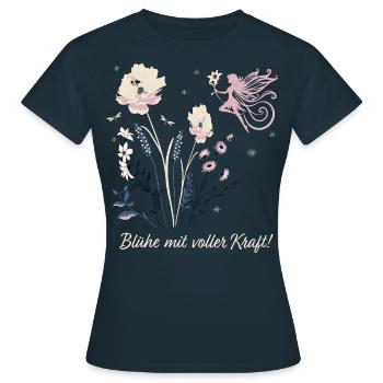Blumen Kraft 🌸 Vintage Frühling Sommer Vibes - Frauen T-Shirt - Navy - Vorne - AI Model Female 172 dark (172cm)