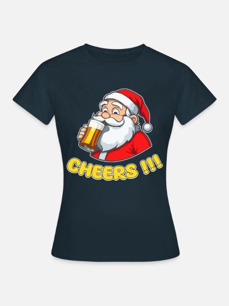 Weihnachtsmann mit Bier Cheers!!! - Frauen T-Shirt - Navy