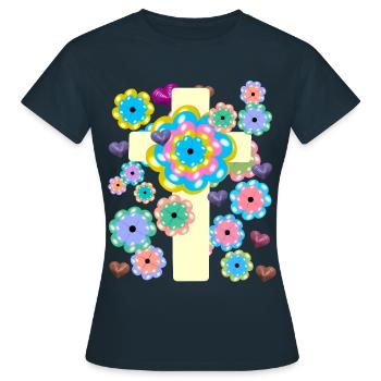 Croix Jésus Croix Fleurs Coeur Coeurs Croix - T-shirt Femme - marine - Devant - AI Model Female 172 dark (172cm)