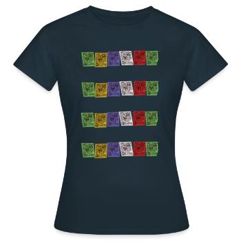 Tibetische Gebetsfahnen Nepal Buddhismus Flagge - Frauen T-Shirt - Navy - Vorne - AI Model Female 172 dark (172cm)