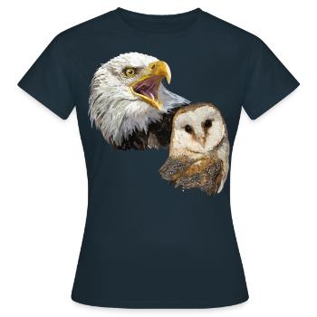 Schleiereule und amerikanischer Pigago - Frauen T-Shirt - Navy - Vorne - AI Model Female 172 dark (172cm)