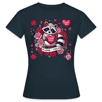 Niedliches Waschbär Valentinstag Design - Frauen T-Shirt - Navy - Vorne - AI Model Female 172 dark (172cm)