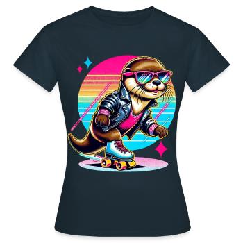 Patinoire à roulettes rétro Loutre avec lunettes de soleil - T-shirt Femme - marine - Devant - AI Model Female 172 dark (172cm)
