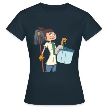 Putzfrau mit Wischmob und Eimer - Frauen T-Shirt - Navy - Vorne - AI Model Female 172 dark (172cm)