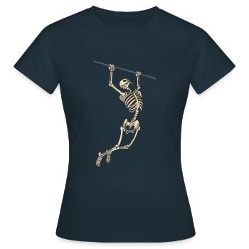 Skeleton on the fitness sport chin-up bar - Women's T-Shirt - navy - Front - AI Model Female 172 dark (172cm)