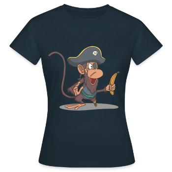 Singe en tant que pirate avec jambe en bois et banane - T-shirt Femme - marine - Devant - AI Model Female 172 dark (172cm)
