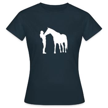 Pferdemädchen mit Pferd - Frauen T-Shirt - Navy - Vorne - AI Model Female 172 dark (172cm)