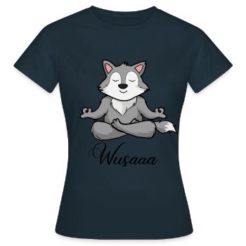 Wolf Auszeit Durchatmen Wusaaa - Frauen T-Shirt - Navy - Vorne - AI Model Female 172 dark (172cm)