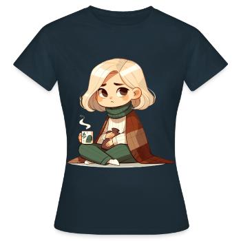 Cosy autumn atmosphere with hot drink - Women's T-Shirt - navy - Front - AI Model Female 172 dark (172cm)