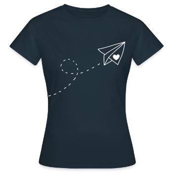 Liebesbrief hell Flugzeug Urlaub Wärme Gedanken - Frauen T-Shirt - Navy - Vorne - AI Model Female 172 dark (172cm)