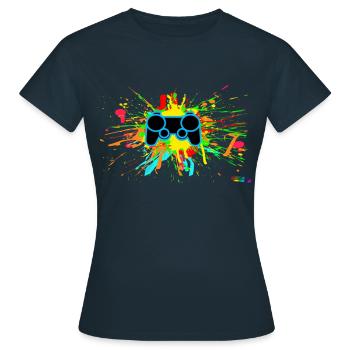 Controller-Splatter-Gamer - Frauen T-Shirt - Navy - Vorne - AI Model Female 172 dark (172cm)