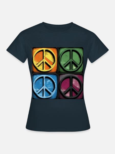 Bunte Friedenssymbole - Frauen T-Shirt - Navy