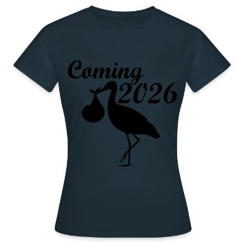 Storch Silhouette Coming 2026 - Frauen T-Shirt - Navy - Vorne - AI Model Female 172 dark (172cm)