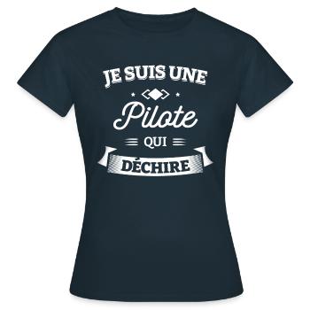 PILOTE QUI DÉCHIRE - T-shirt Femme - marine - Devant - AI Model Female 172 dark (172cm)