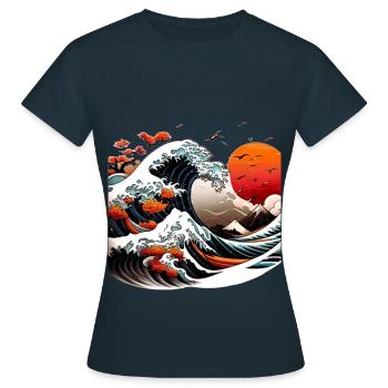Vague de style japonais - T-shirt Femme - marine - Devant - AI Model Female 172 dark (172cm)
