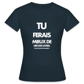 Lire des livres - T-shirt Femme - marine - Devant - AI Model Female 172 dark (172cm)