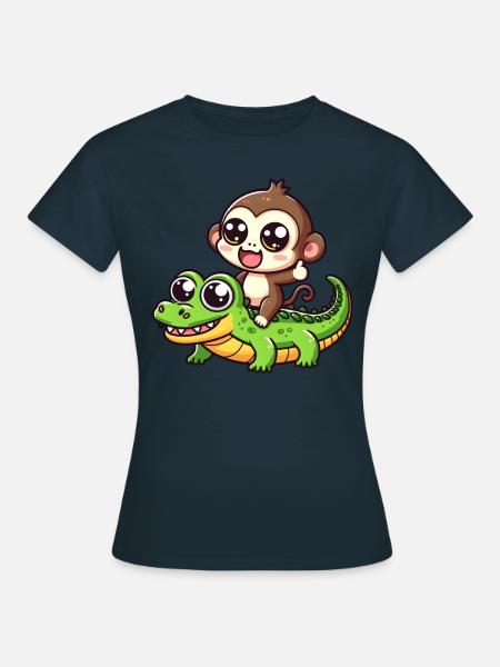 Niedlicher Affe reitet Krokodil - Frauen T-Shirt - Navy