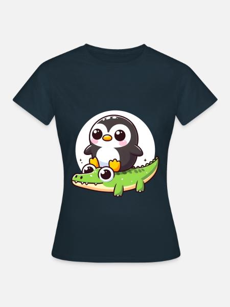 Pinguin auf Krokodil - Frauen T-Shirt - Navy