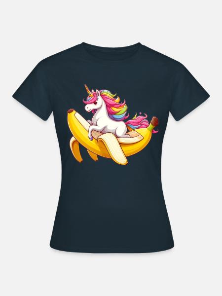 Einhorn reitet Banane - Frauen T-Shirt - Navy