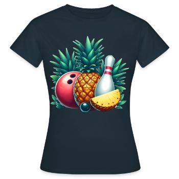 Bowlingkugel und Ananas - Frauen T-Shirt - Navy - Vorne - AI Model Female 172 dark (172cm)