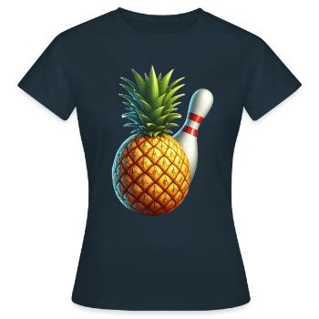 Bowlingkugel und Ananas - Frauen T-Shirt - Navy - Vorne - AI Model Female 172 dark (172cm)