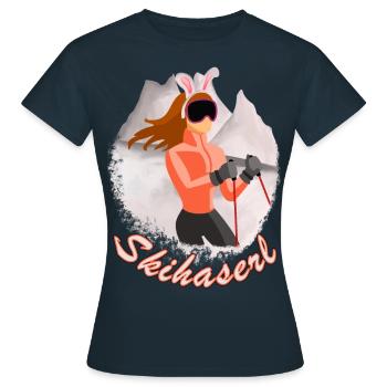 Schihaserl - Skisaison Hase Apres Ski - Frauen T-Shirt - Navy - Vorne - AI Model Female 172 dark (172cm)
