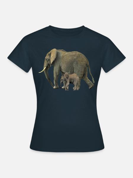 Elephant mom with baby in Kenya Africa - Women's T-Shirt - navy