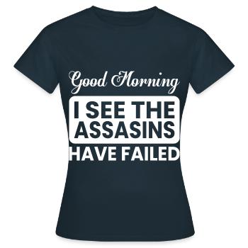 Funny provocative saying, assasin, nasty - Women's T-Shirt - navy - Front - AI Model Female 172 dark (172cm)