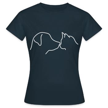 Chien Chat Amour Cohésion Lumineuse - T-shirt Femme - marine - Devant - AI Model Female 172 dark (172cm)