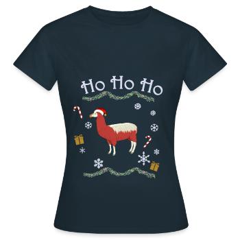 Lama Weihnachten - Frauen T-Shirt - Navy - Vorne - AI Model Female 172 dark (172cm)